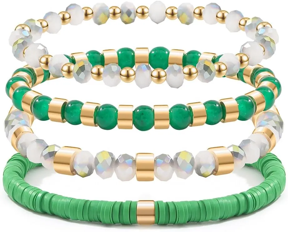 Jardme Gold Beaded Bracelets for Women,14K Gold Plated Stretch Gold Bracelet Hypoallergenic Stackable Bracelet Set-Fashion Jewelry Gifts for Girls