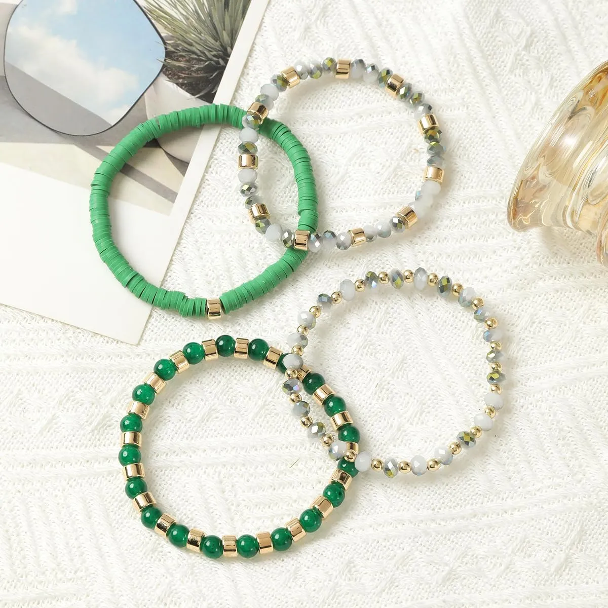 Jardme Gold Beaded Bracelets for Women,14K Gold Plated Stretch Gold Bracelet Hypoallergenic Stackable Bracelet Set-Fashion Jewelry Gifts for Girls
