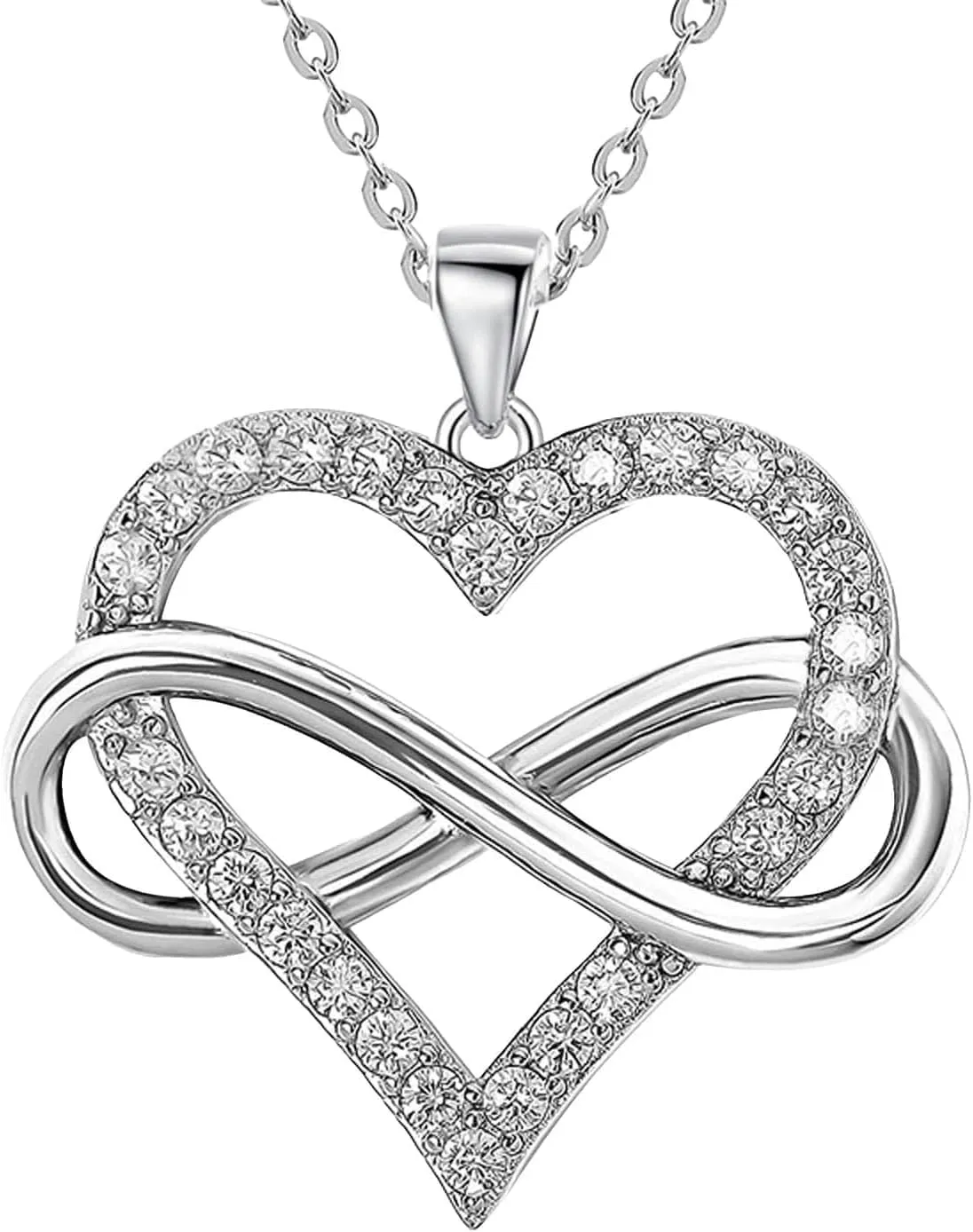 JES & JANI Infinity Heart Necklace for Women, Love Heart Pendant with Cubic Zirconia and Infinity Necklace, 925 Sterling Silver Heart Necklace for Girlfriend