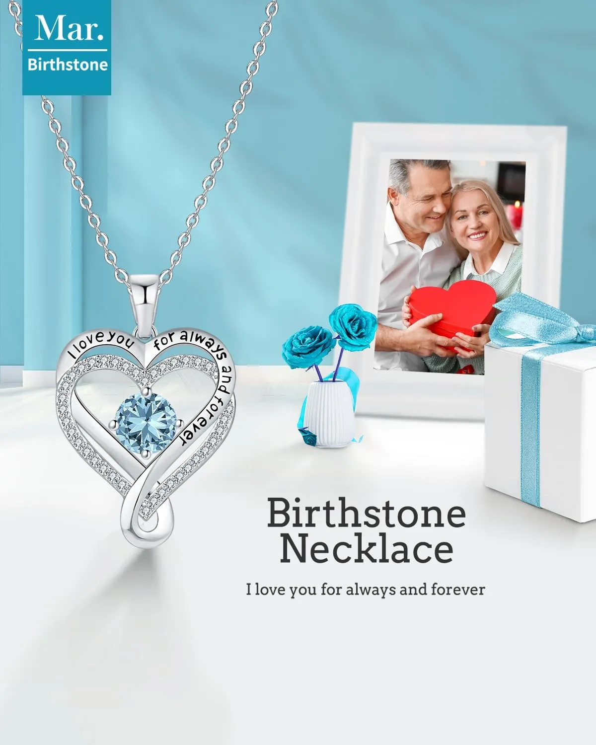 Jewelry for Women Wife Infinity Heart Birthstone I Love You Necklace S925 Anniversary Women Necklaces for Her Wife Birthday Gift Ideas, Birthday Present for Girlfriend Mom Daughter Sterling Silver