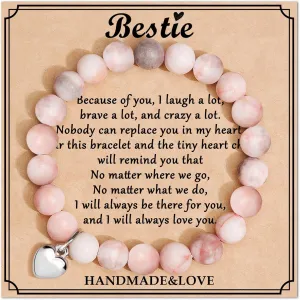 Jewelry&Card Bracelets for Sister Teen Girls, Beaded Bracelets, Natural Stone Heart Friendship Bracelets for Women Sister Best Friend Bestie on Easter Birthday