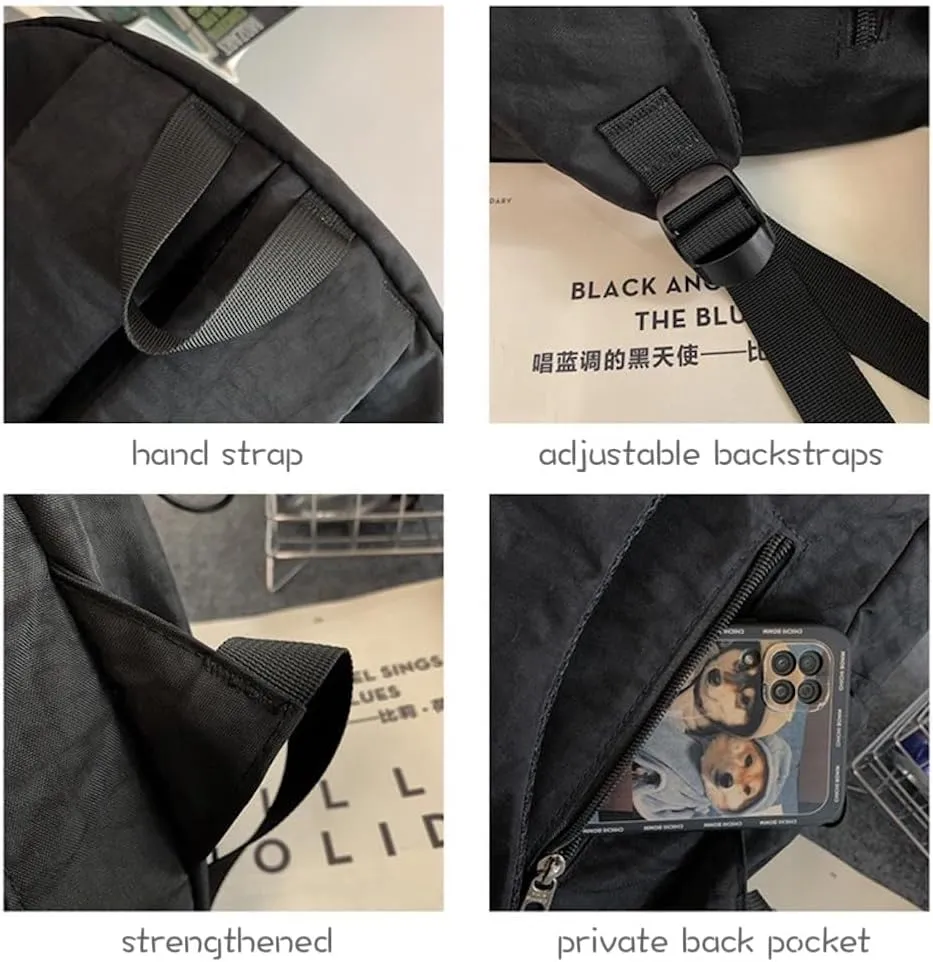JHTPSLR Vintage Aesthetic Backpack Preppy Backpack Patches Stars Retro Stars Backpack Dark Academia Aesthetic Backpack (Black)