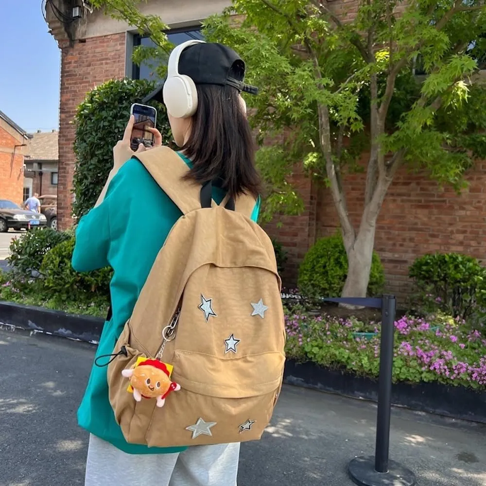 JHTPSLR Vintage Aesthetic Backpack Preppy Backpack Patches Stars Retro Stars Backpack Dark Academia Aesthetic Backpack (Soil Yellow)