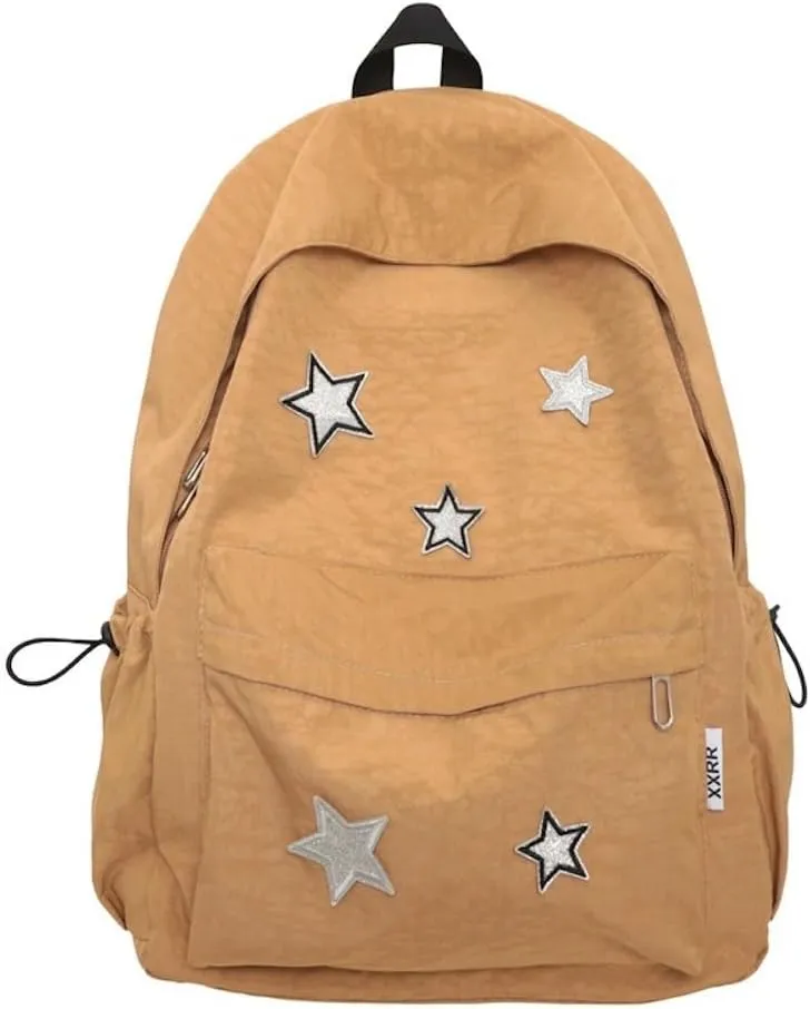 JHTPSLR Vintage Aesthetic Backpack Preppy Backpack Patches Stars Retro Stars Backpack Dark Academia Aesthetic Backpack (Soil Yellow)