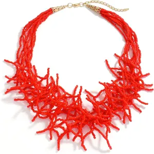JNF Beach Shell Coral Beaded Necklace for Women Coastal Boho Statement Necklaces Beads Fringe Choker Collar Summer Jewelry