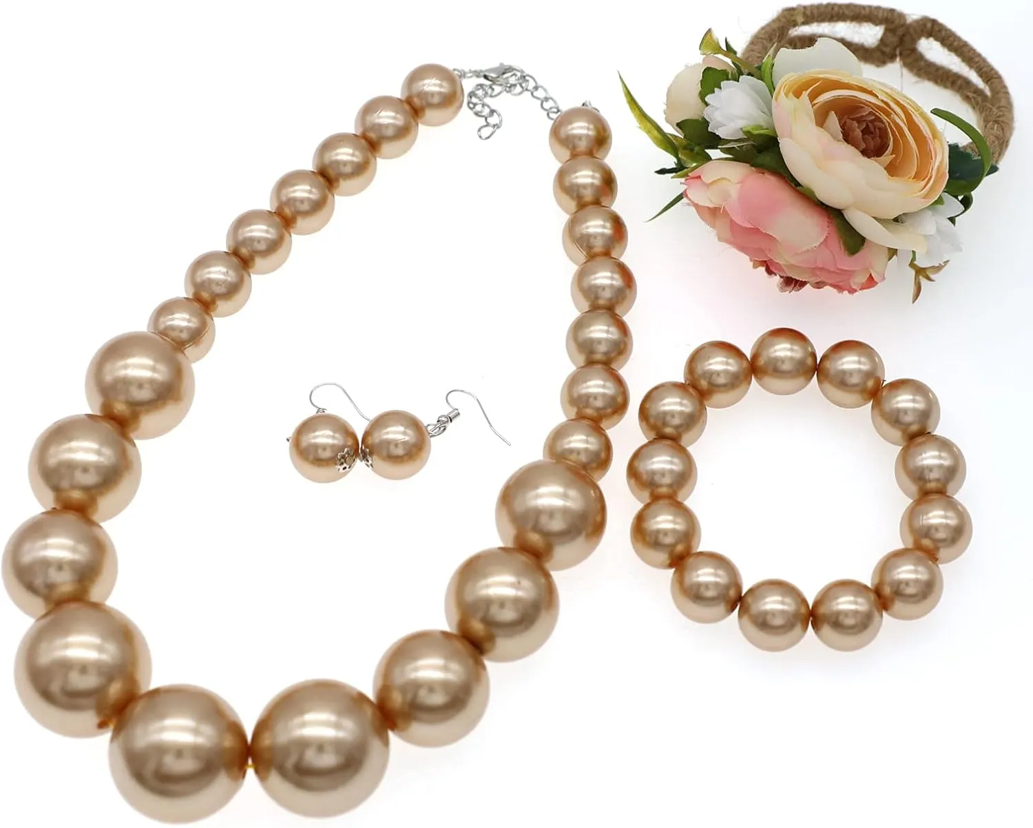 JNF Chunky Big Pearl Necklace for Women Faux Pearls Necklace set Large Beaded Pearl Collar Choker Necklaces Christmas Jewelry