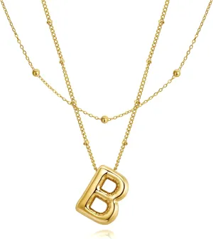 Joo&Rind Bubble Letter Necklace Gold Necklaces for Women, Initial Pendant Necklaces with Ballon Charms, Dainty Layered Stainless Steel Jewelry Gift