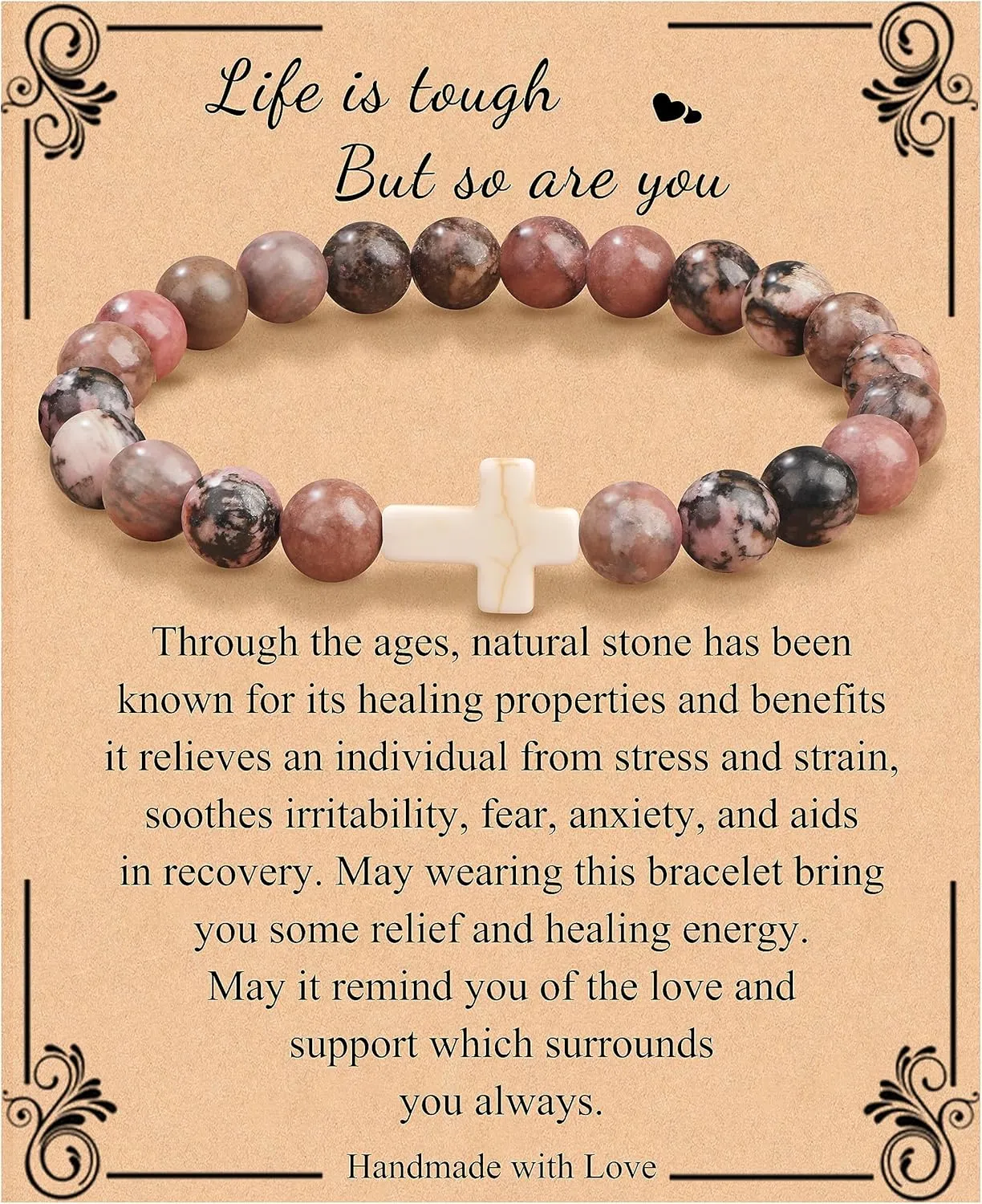 JoycuFF Christian Bracelets for Women Cross Bracelets for Religious Women Easter Catholic Natural Stone Bracelets Christian Jewelry Faith Communion Baptism Gifts