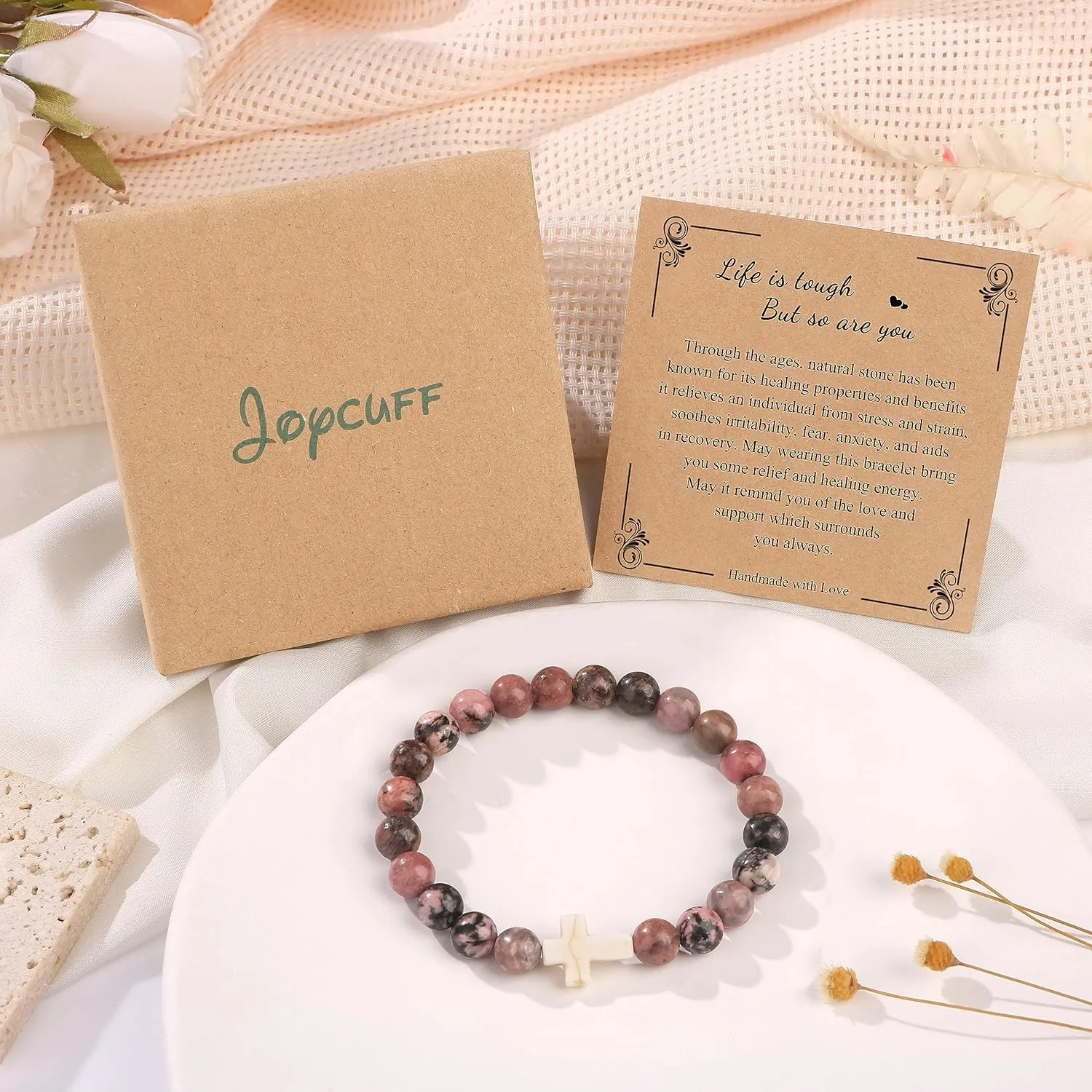 JoycuFF Christian Bracelets for Women Cross Bracelets for Religious Women Easter Catholic Natural Stone Bracelets Christian Jewelry Faith Communion Baptism Gifts