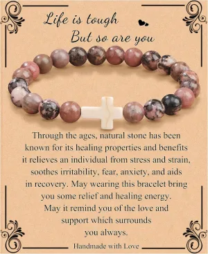 JoycuFF Christian Bracelets for Women Cross Bracelets for Religious Women Easter Catholic Natural Stone Bracelets Christian Jewelry Faith Communion Baptism Gifts