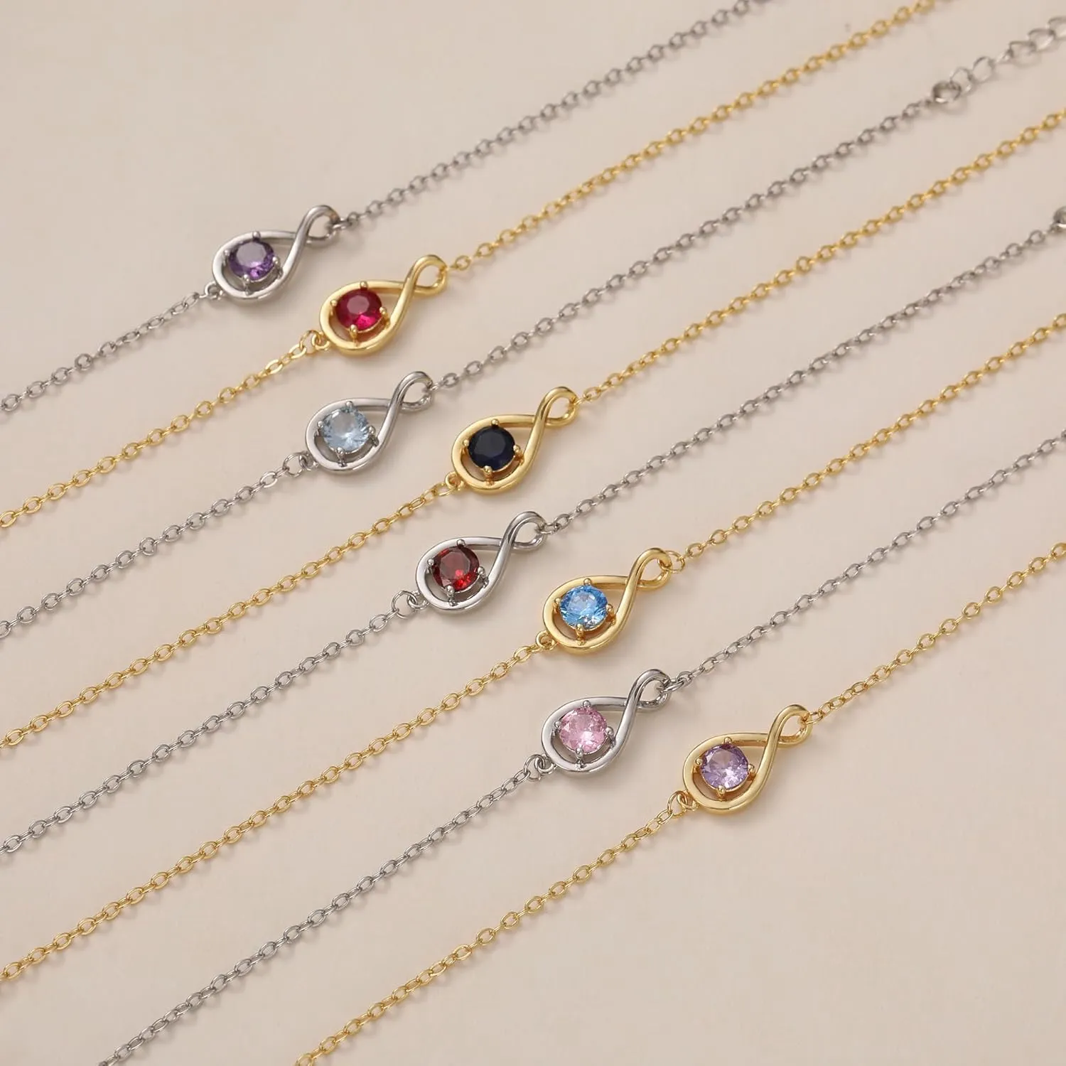 JSJOY Infinity Birthstone Bracelets for Women Unique Birthday Christmas Gifts for Women Mom Dainty Gold Silver Birthstone Bracelet Wedding Gifts