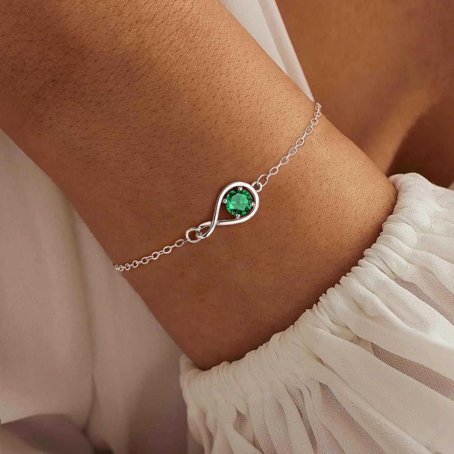 JSJOY Infinity Birthstone Bracelets for Women Unique Birthday Christmas Gifts for Women Mom Dainty Gold Silver Birthstone Bracelet Wedding Gifts