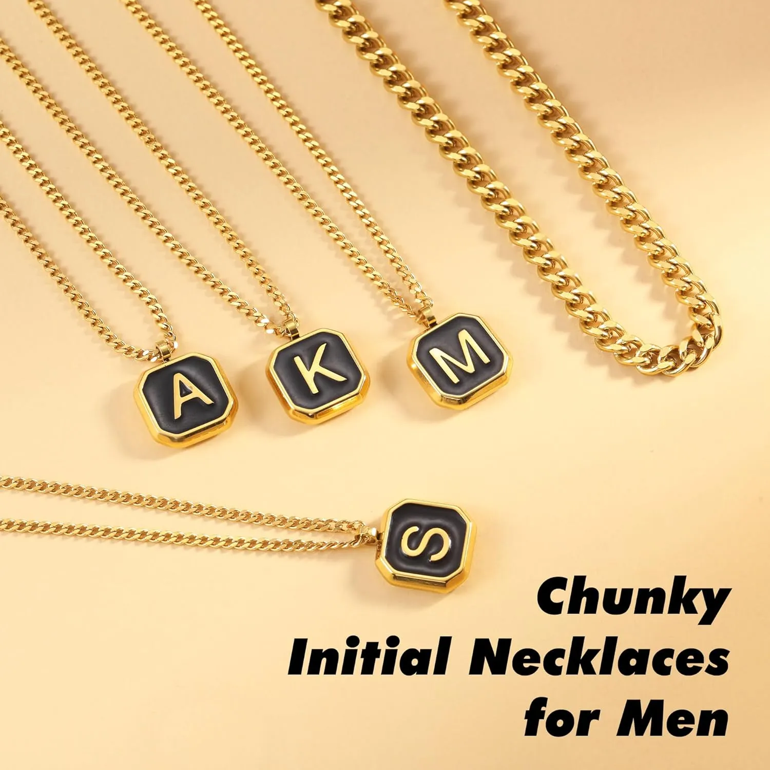 JSJOY Layered Initial Necklaces for Men Rope Chain Letter Initial A-Z Pendant Necklaces Chunky Cuban Chain Choker Graduation Gifts