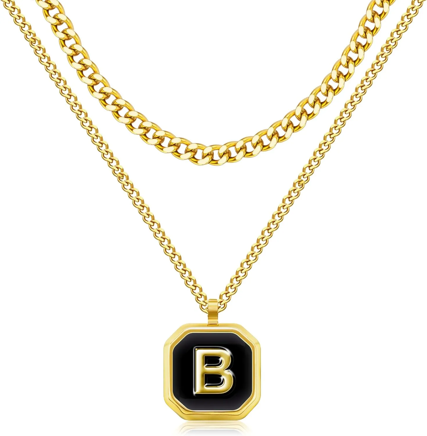 JSJOY Layered Initial Necklaces for Men Rope Chain Letter Initial A-Z Pendant Necklaces Chunky Cuban Chain Choker Graduation Gifts