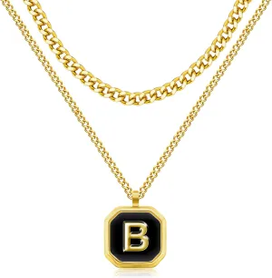 JSJOY Layered Initial Necklaces for Men Rope Chain Letter Initial A-Z Pendant Necklaces Chunky Cuban Chain Choker Graduation Gifts