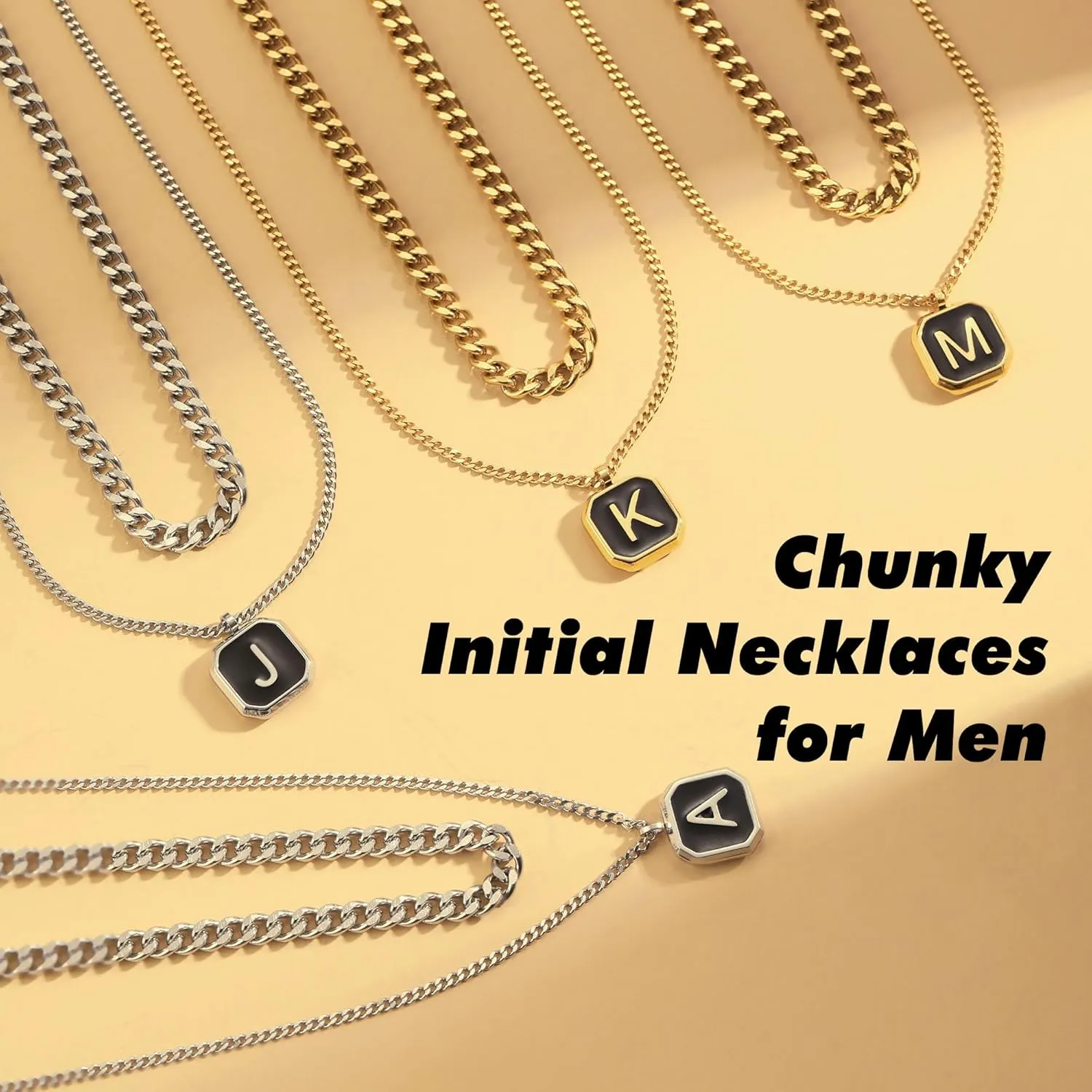 JSJOY Layered Initial Necklaces for Men Rope Chain Letter Initial A-Z Pendant Necklaces Chunky Cuban Chain Choker Graduation Gifts