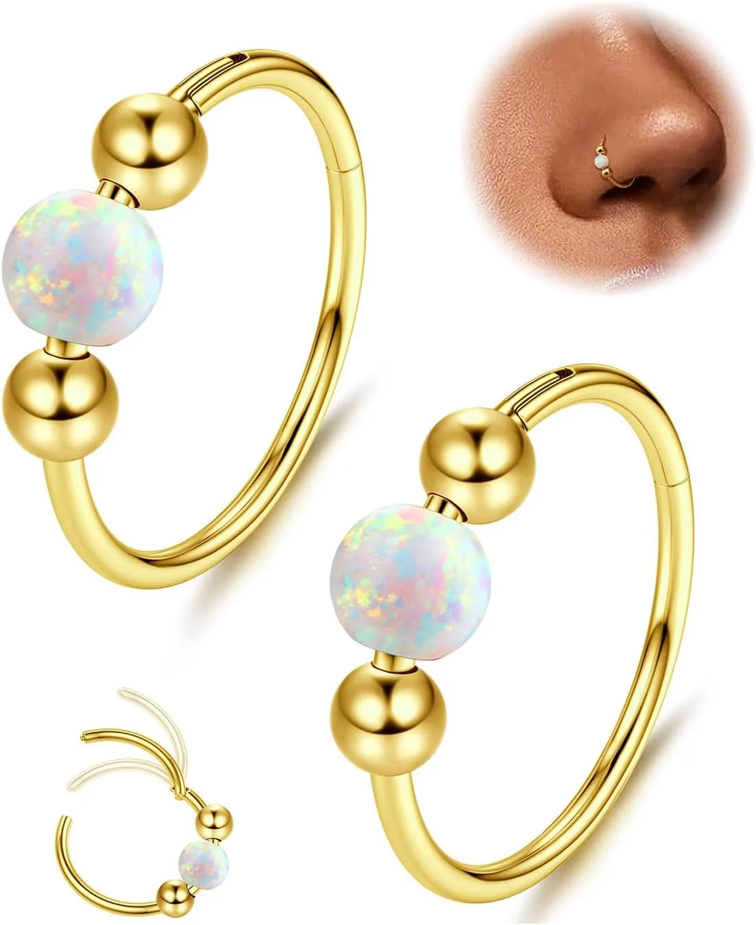 Jstyle 16G/18G/20G Surgical Steel Nose Rings Hoops Women Hypoallergenic Septum Rings Hinged Clicker for Helix Daith Tragus Rook Conch Lip Ring Hoop Cartilage Earring Body Piercing Jewelry 8mm/10mm