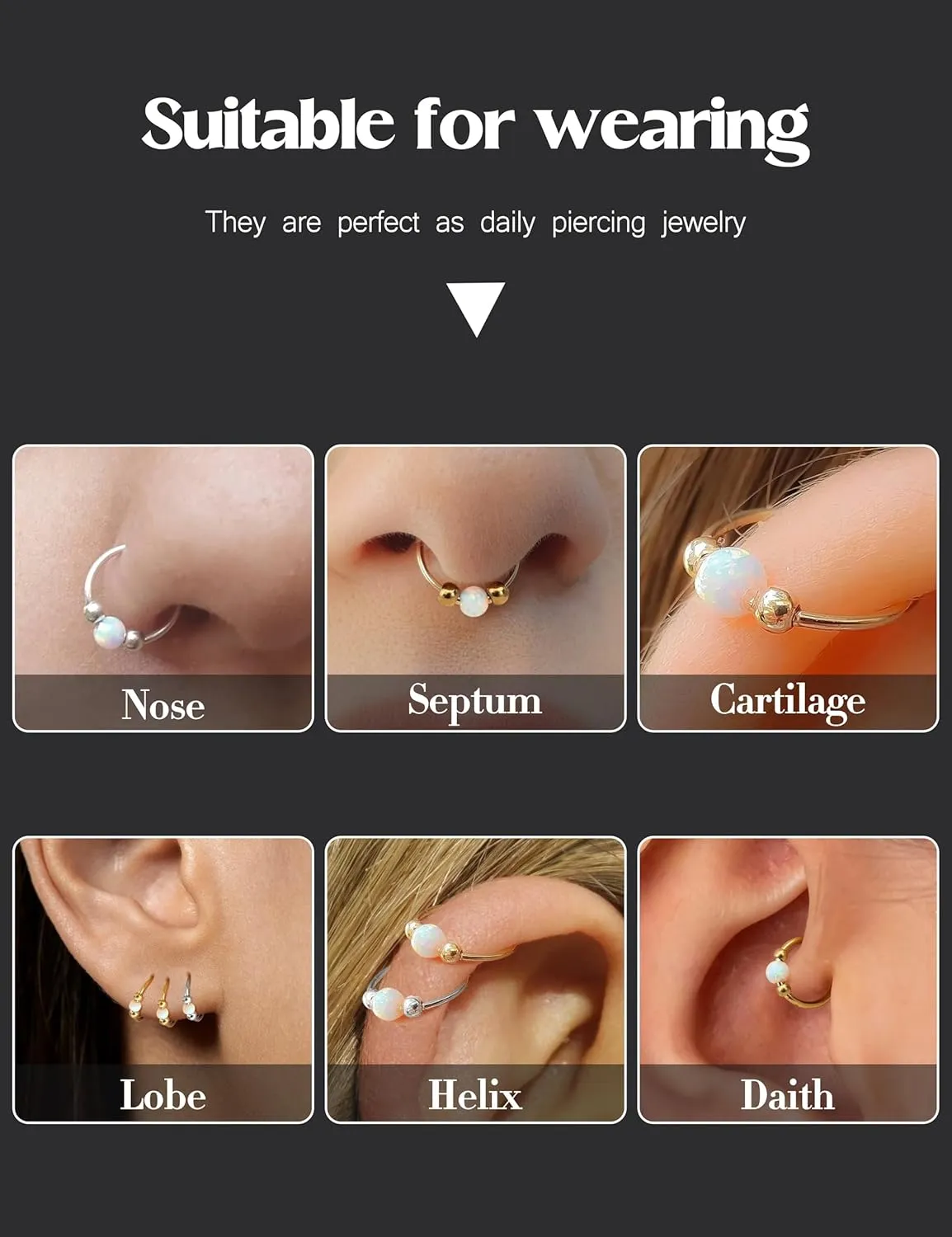 Jstyle 16G/18G/20G Surgical Steel Nose Rings Hoops Women Hypoallergenic Septum Rings Hinged Clicker for Helix Daith Tragus Rook Conch Lip Ring Hoop Cartilage Earring Body Piercing Jewelry 8mm/10mm