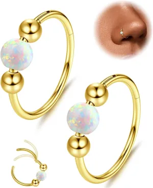 Jstyle 16G/18G/20G Surgical Steel Nose Rings Hoops Women Hypoallergenic Septum Rings Hinged Clicker for Helix Daith Tragus Rook Conch Lip Ring Hoop Cartilage Earring Body Piercing Jewelry 8mm/10mm