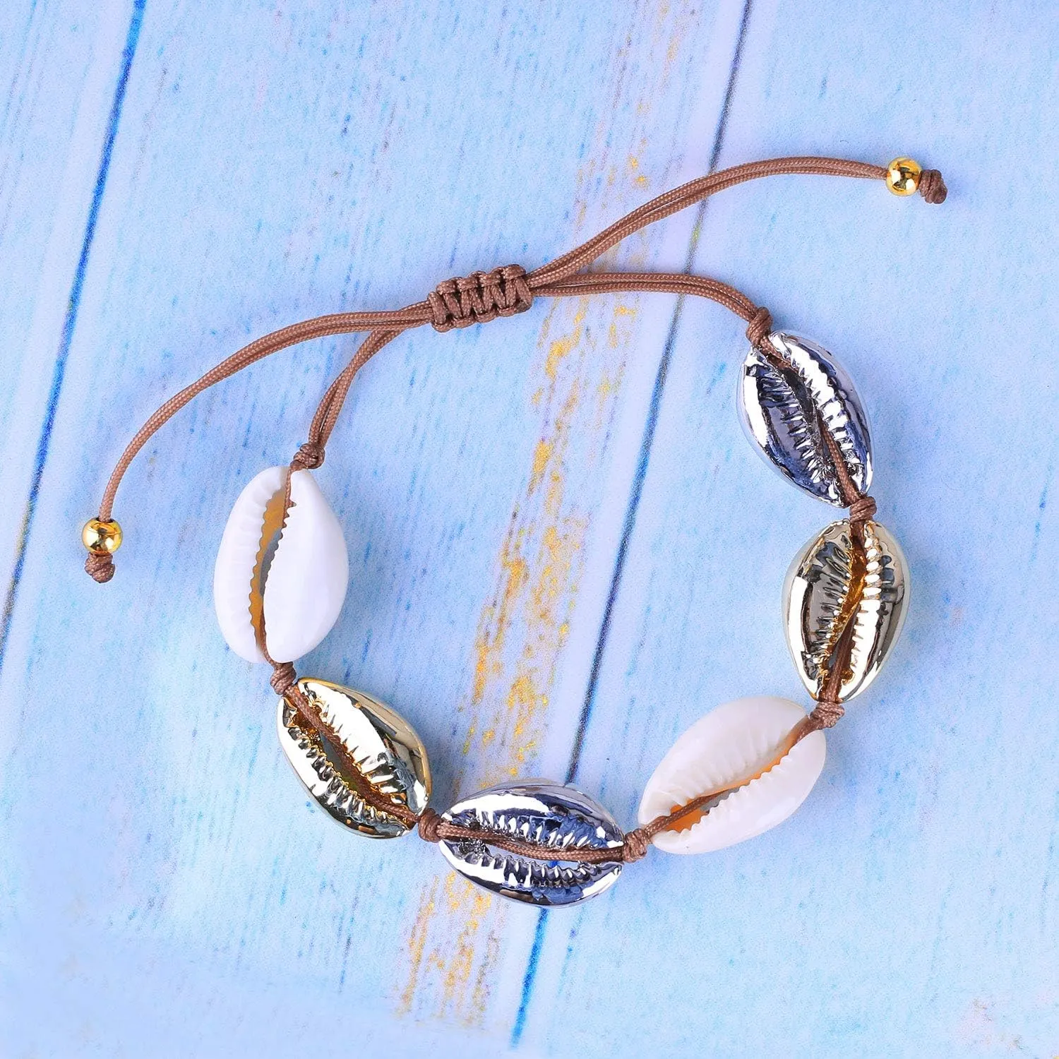 KELITCH Gold Sea Shell Bracelet Handmade Boho Cowry Beads Charm Bracelets Women Beach Jewelry