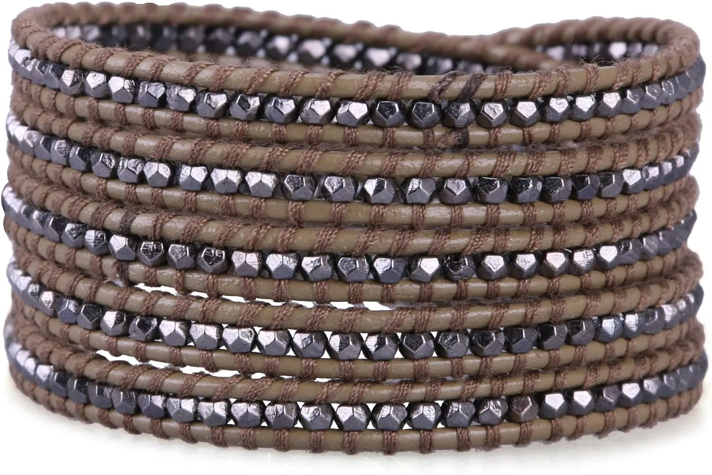 KELITCH Turquoise Friendship Bracelets Gun Black Mix Beaded 5 Wrap Bracelet Braided punk Bracelets