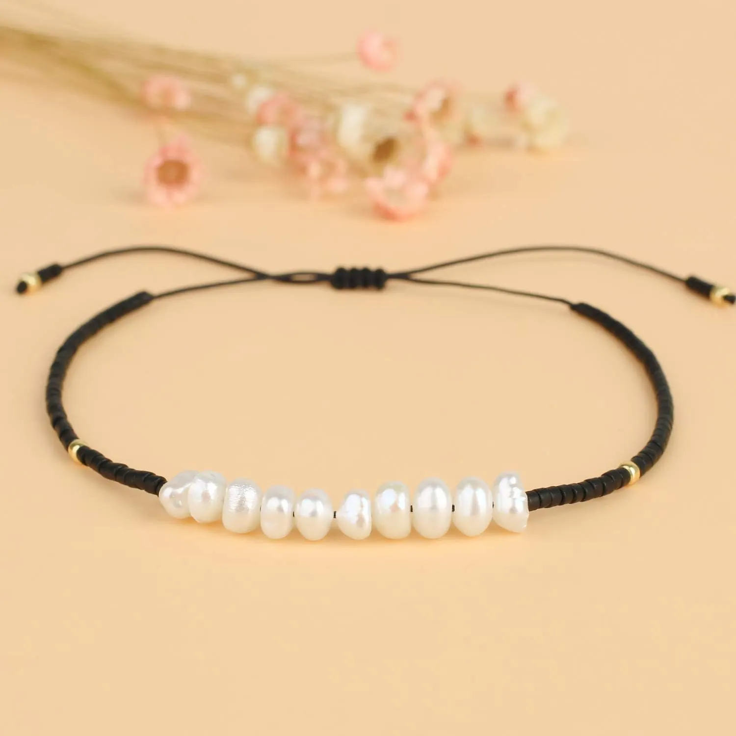 KELITCH Women Pearls Bracelets Handmade Friendship Charm Bracelet Boho Thin Strand Bracelets