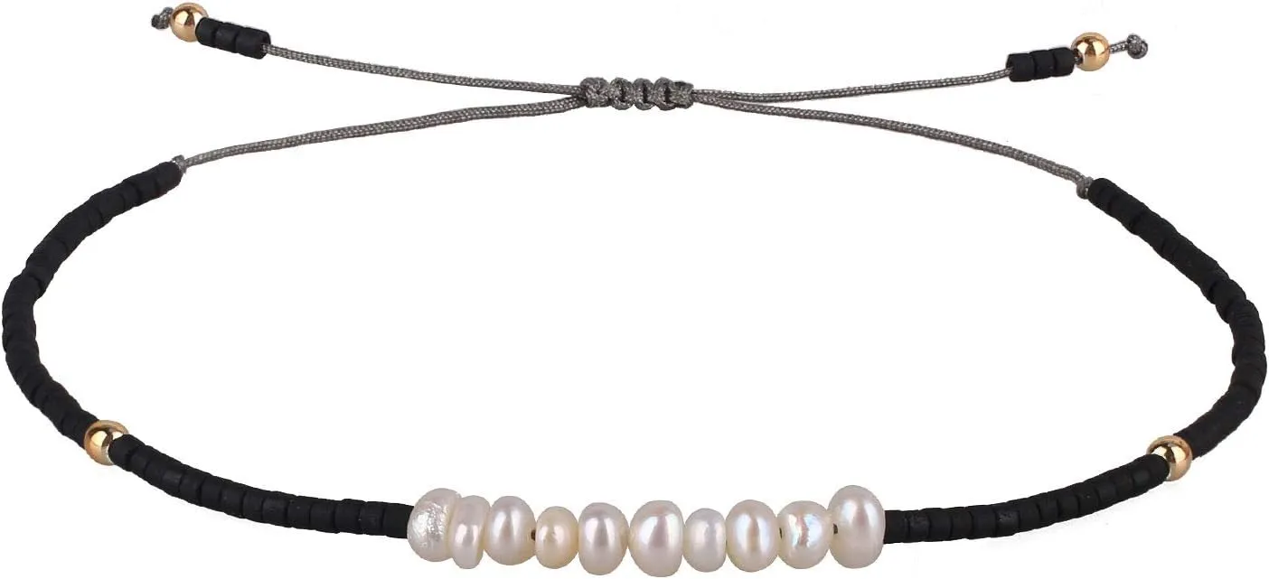 KELITCH Women Pearls Bracelets Handmade Friendship Charm Bracelet Boho Thin Strand Bracelets