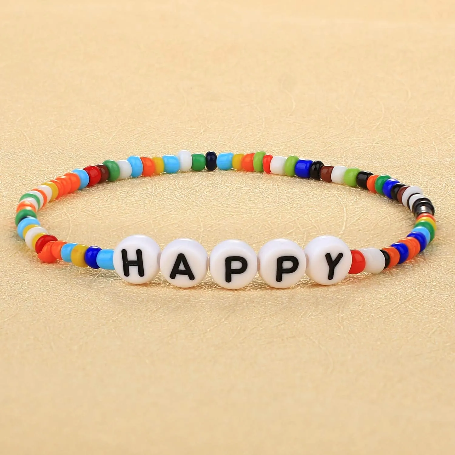 KELITCH Women Rainbow Pearls Bracelets Evil Eye Stretch Bracelet Handmade Wrap Cuff Charm Bracelets