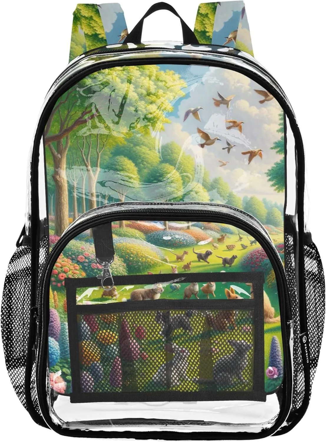 Kids Girls Backpack Boys Woodland Animal Green Flower Travel Clear Bags for Women Approved Plastic Bag Large