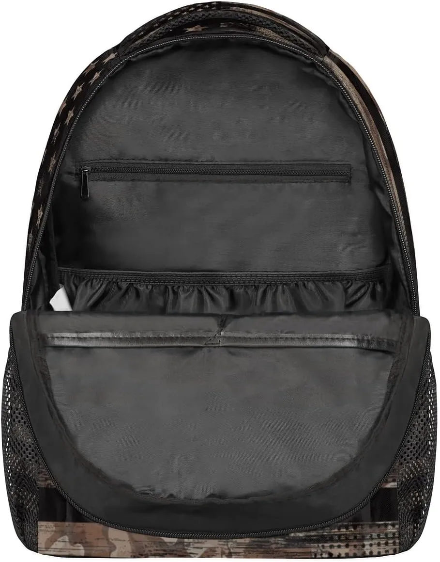 Kids School Backpack for Girls Boys Camo Flag School Bag Large Bookbag Lightweight Elementary Laptop Bag Travel Hiking Daypack
