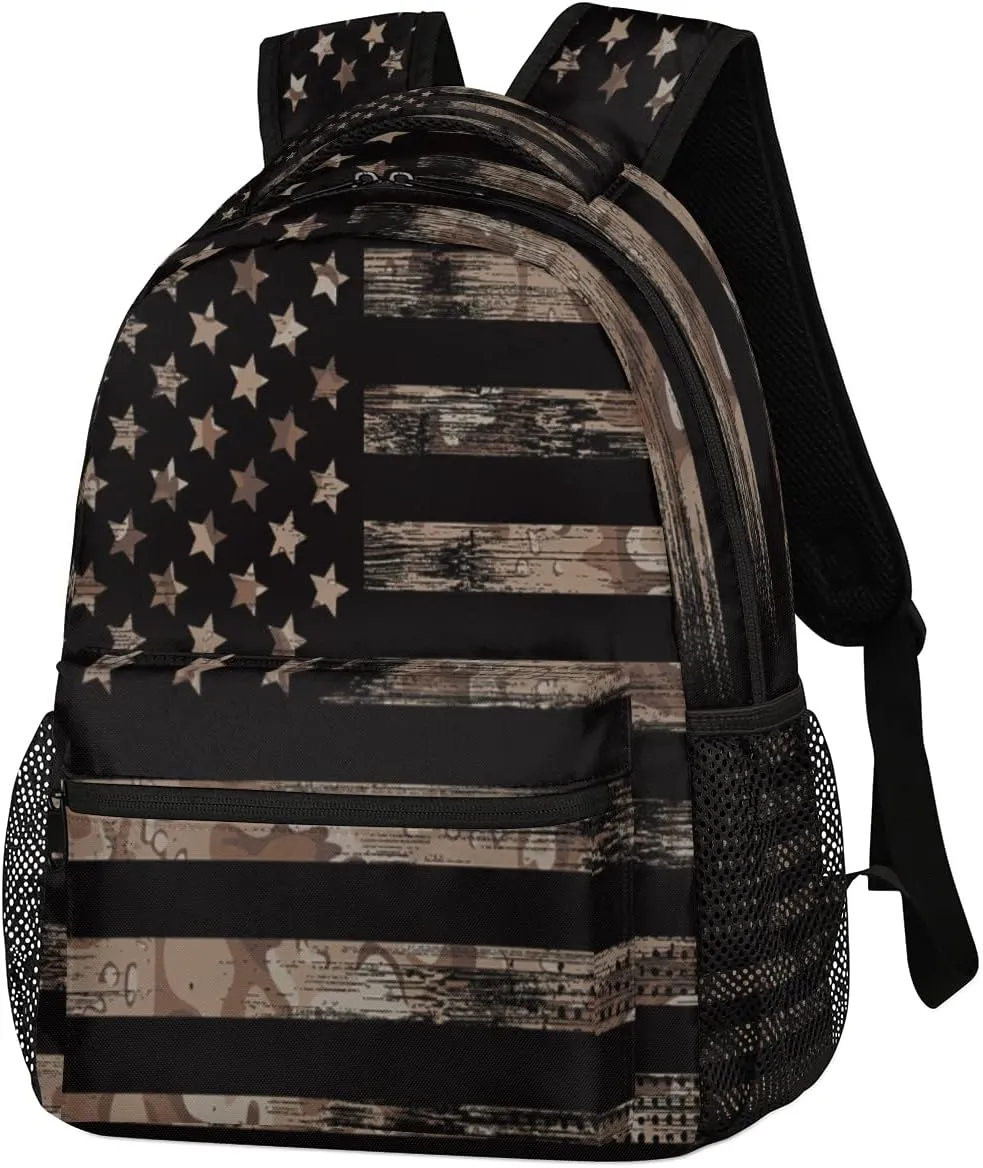 Kids School Backpack for Girls Boys Camo Flag School Bag Large Bookbag Lightweight Elementary Laptop Bag Travel Hiking Daypack