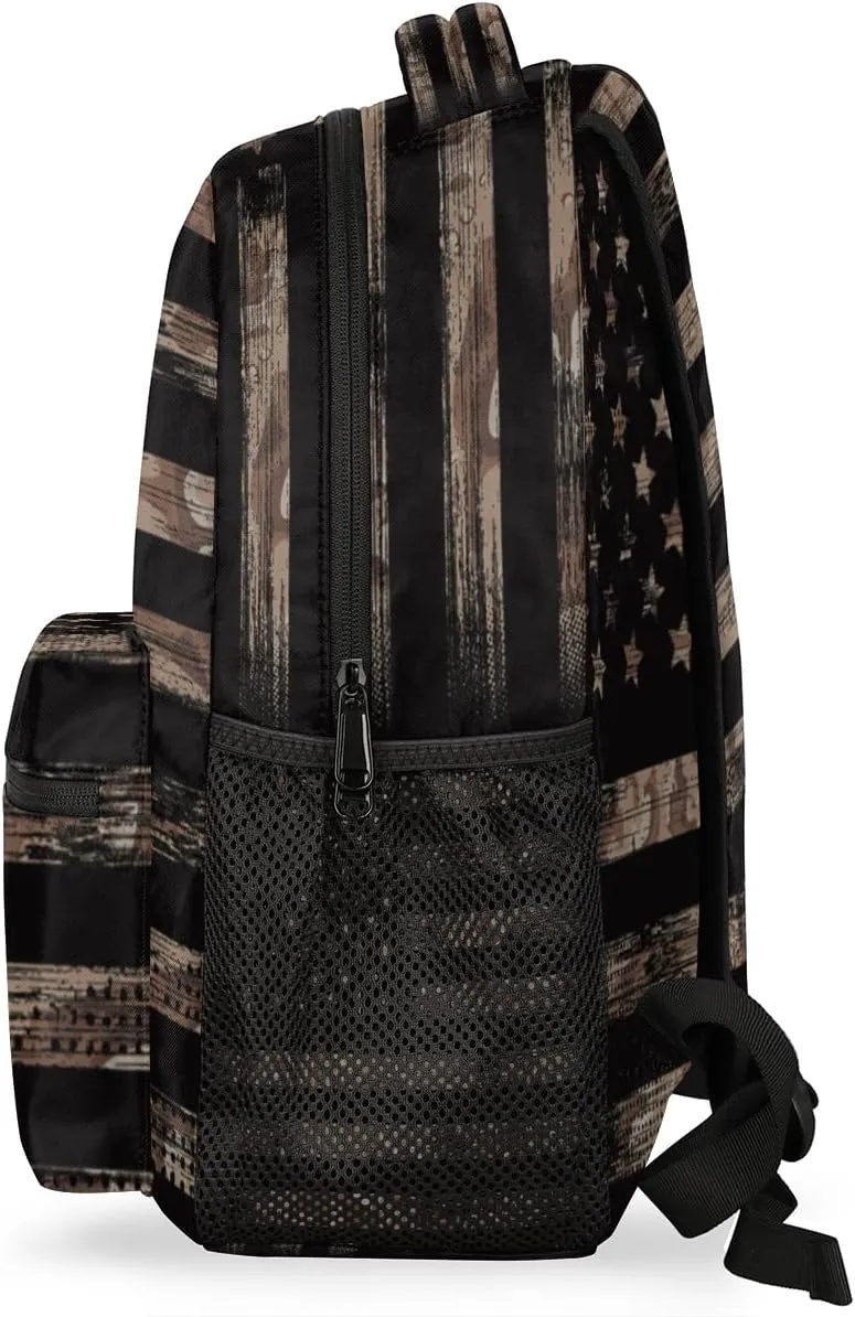 Kids School Backpack for Girls Boys Camo Flag School Bag Large Bookbag Lightweight Elementary Laptop Bag Travel Hiking Daypack