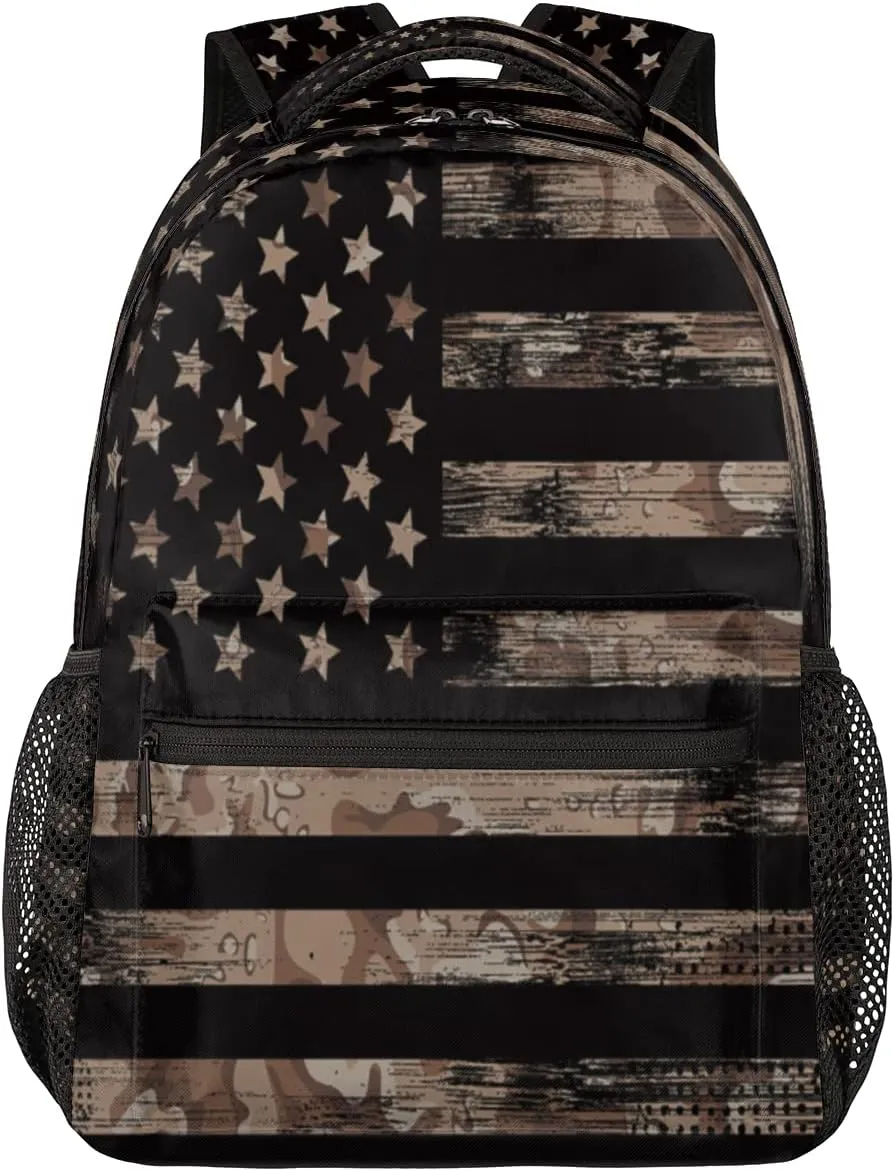 Kids School Backpack for Girls Boys Camo Flag School Bag Large Bookbag Lightweight Elementary Laptop Bag Travel Hiking Daypack