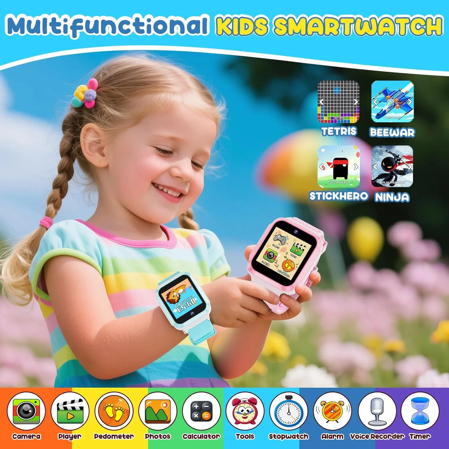 Kids Smart Watch Gift for Girls Boys Ages 4-12, HD Touch Screen Alarm Pedometer Games Video Camera Recorder Timer Kids Watch, Birthday Gift Toy for Girls Boys Ages 5 6 7 8 9 10