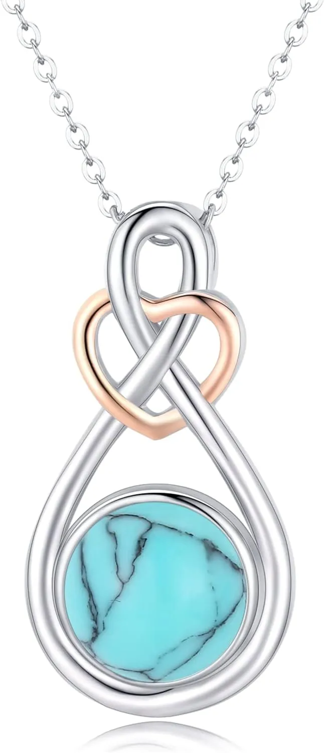 KiiKii Infinity Necklace 925 Sterling Silver Turquoise Heart Necklace Infinity Heart Pendant Turquoise Jewelry Gifts for Women