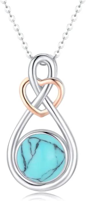 KiiKii Infinity Necklace 925 Sterling Silver Turquoise Heart Necklace Infinity Heart Pendant Turquoise Jewelry Gifts for Women