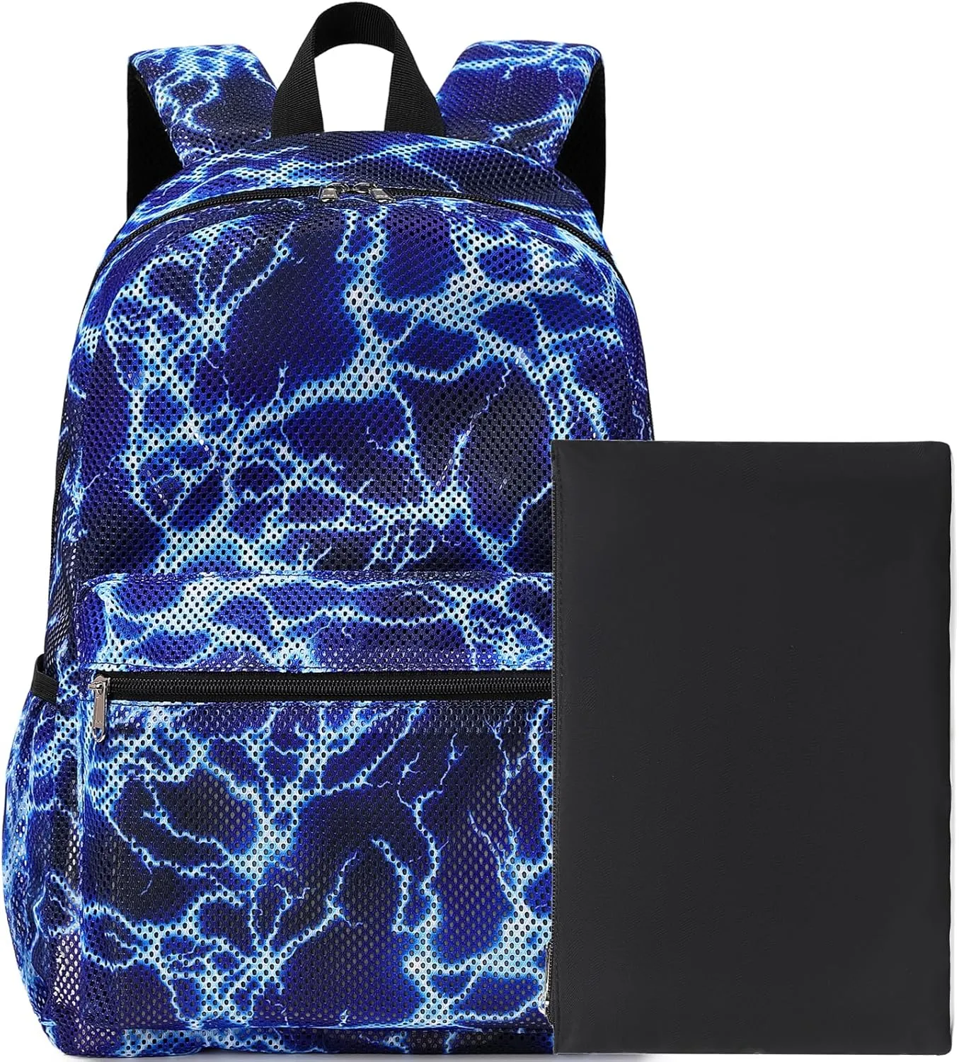 Kimwadalh Mesh Backpack with Pencil Bag for Boys Man Lightning Blue Semi-Transparent Laptop Backpack for Boys See Through Lightweight Backpack for Beach Swim Work Travel
