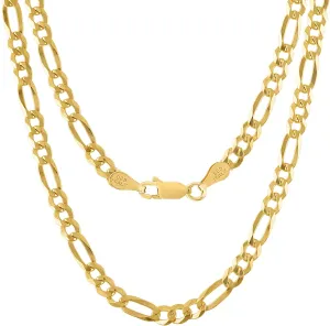 KISPER Mens Gold Chain Necklace - 18k Gold Necklace for Men, Solid Diamond-Cut Figaro Chain, 5mm Italian Sterling Silver Link Necklace with Lobster Clasp - Made in Italy