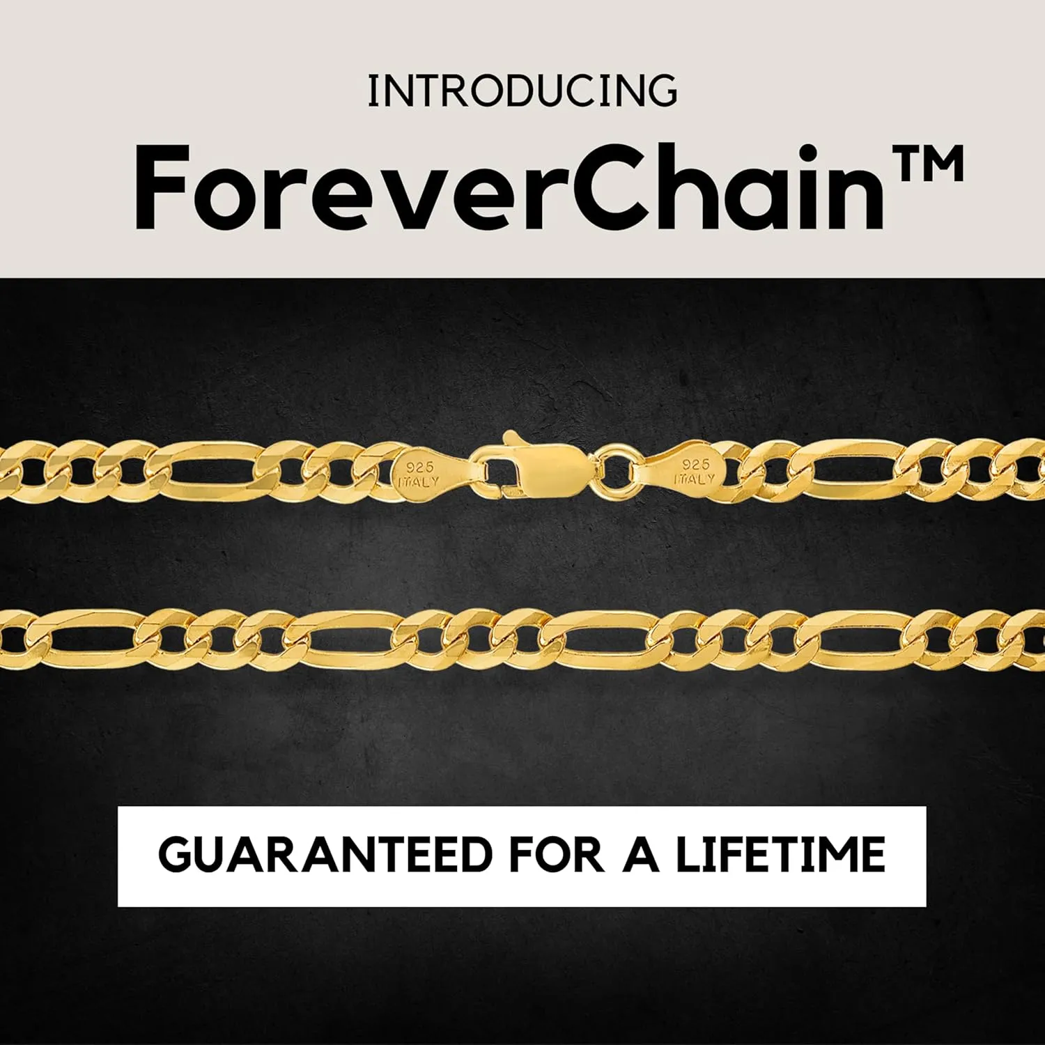 KISPER Mens Gold Chain Necklace - 18k Gold Necklace for Men, Solid Diamond-Cut Figaro Chain, 5mm Italian Sterling Silver Link Necklace with Lobster Clasp - Made in Italy