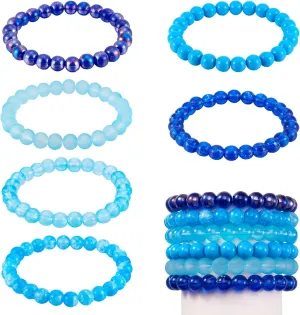 KISSITTY 6pcs 8mm Glass Crystal Bracelets Beaded Stretch Bracelet Sets Blue Color Adjustable Friendship Bracelets for Women Graduation Valentine Party Gift