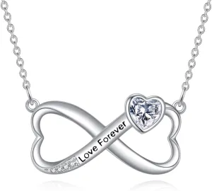 KZX Infinity Necklace 925 Sterling Silver Infinity Heart Pendant Necklace Love Forever Infinity Jewelry for Women Men