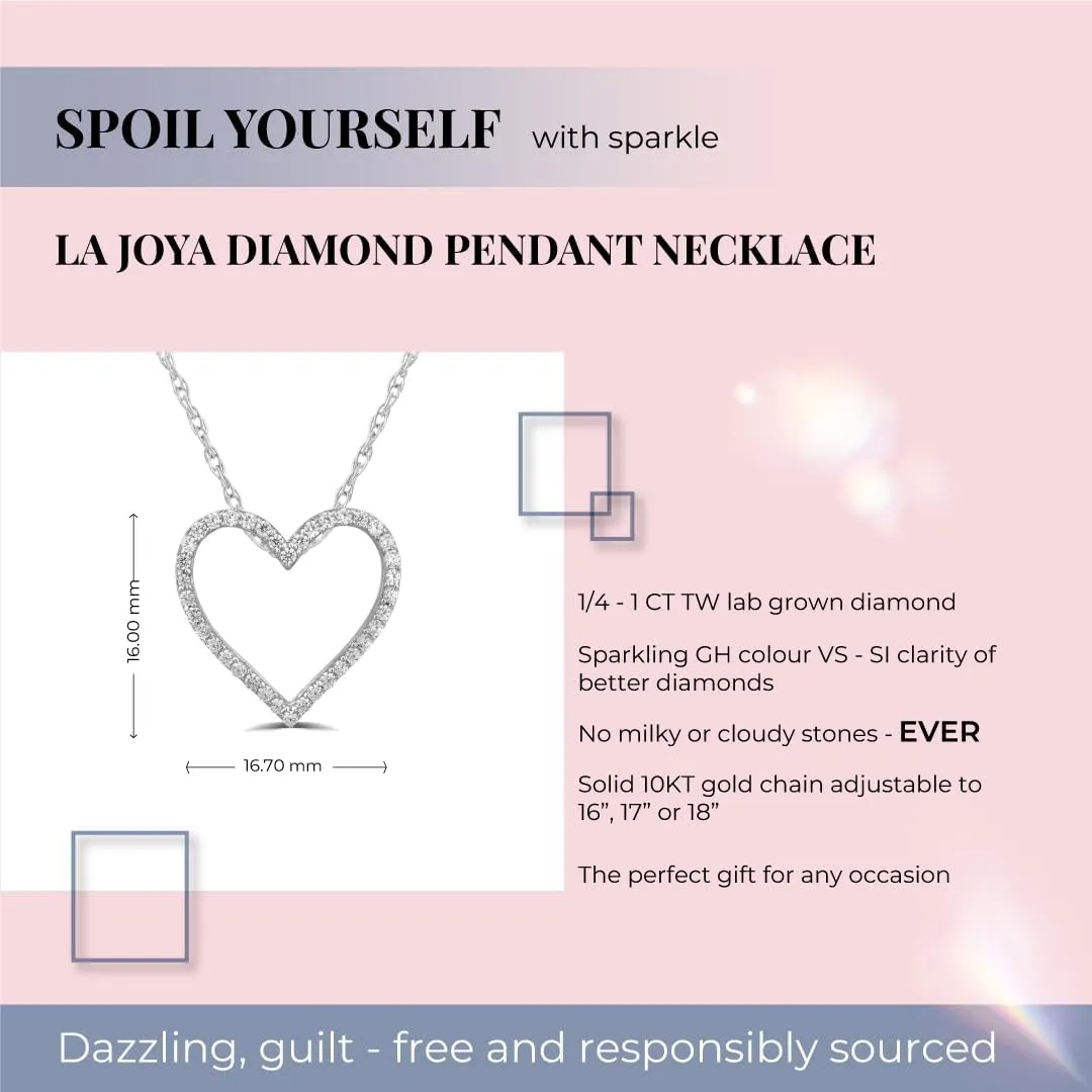 La Joya Adorable 1/4-1 CT TW Lab Grown Diamond Heart Necklace For Women | 925 Sterling Silver Diamond Pendant Necklace for Women | Accompanied By An Adjustable Sterling Silver Chain