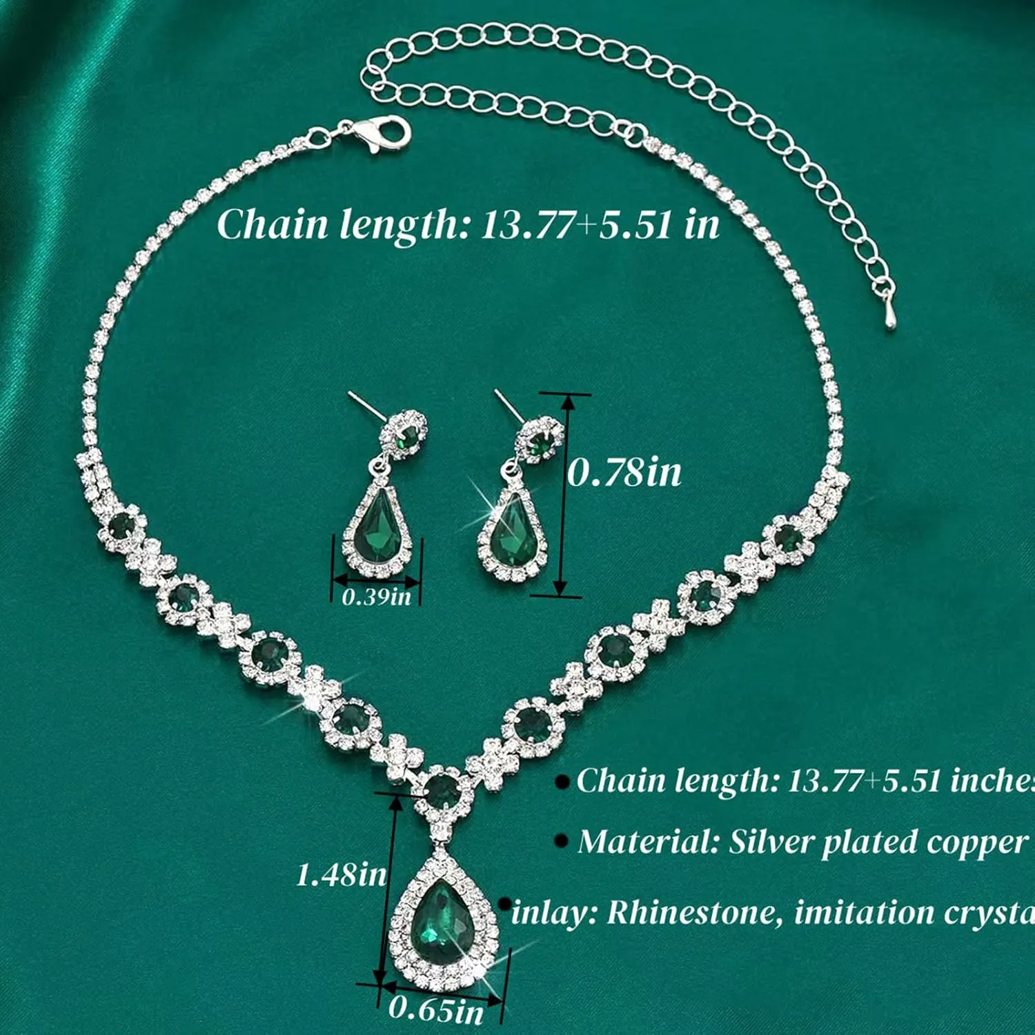 la luen Teardrop Birthstone Necklaces for Women, Rhinestone Drop Dangle Earrings Necklaces Set Oval Crystal Rhinestone Matching Wedding Jewelry Gifts for Wife Girlfriend