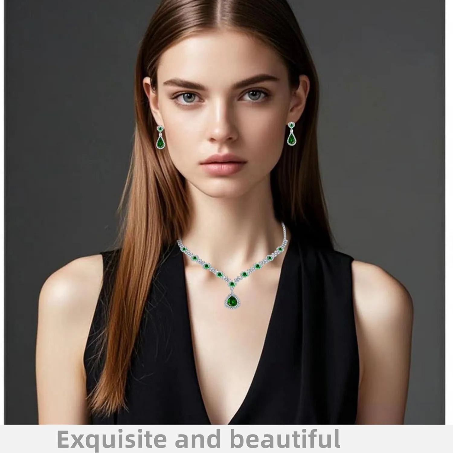la luen Teardrop Birthstone Necklaces for Women, Rhinestone Drop Dangle Earrings Necklaces Set Oval Crystal Rhinestone Matching Wedding Jewelry Gifts for Wife Girlfriend