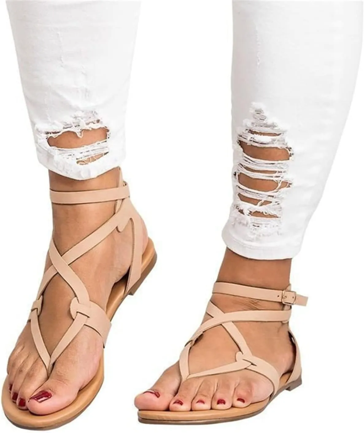 Ladmiple Sandals for Women Dressy,Womens Summer Cute Flip Flops Gladiator Strappy Sandal Casual Roman Beach Flat Shoes
