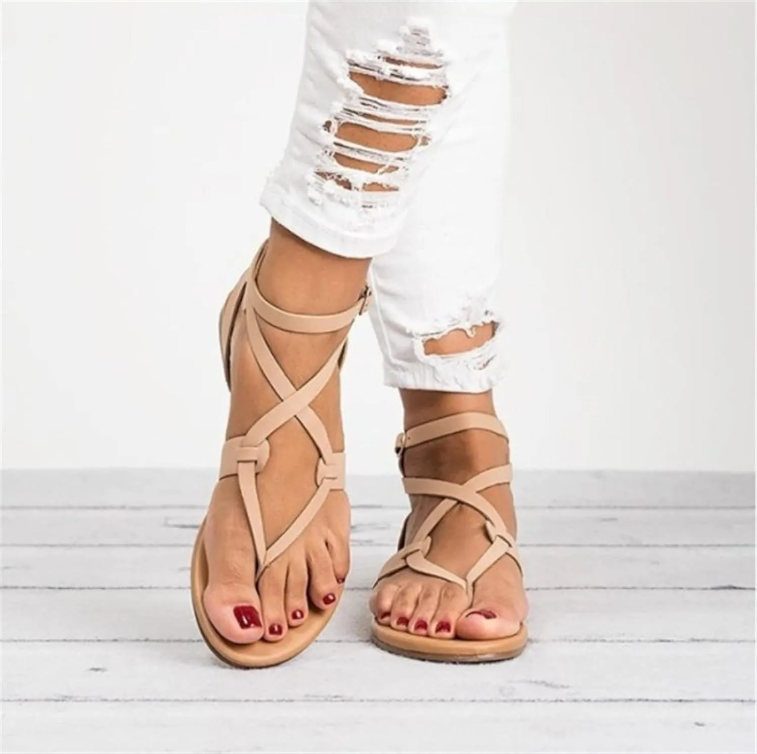 Ladmiple Sandals for Women Dressy,Womens Summer Cute Flip Flops Gladiator Strappy Sandal Casual Roman Beach Flat Shoes