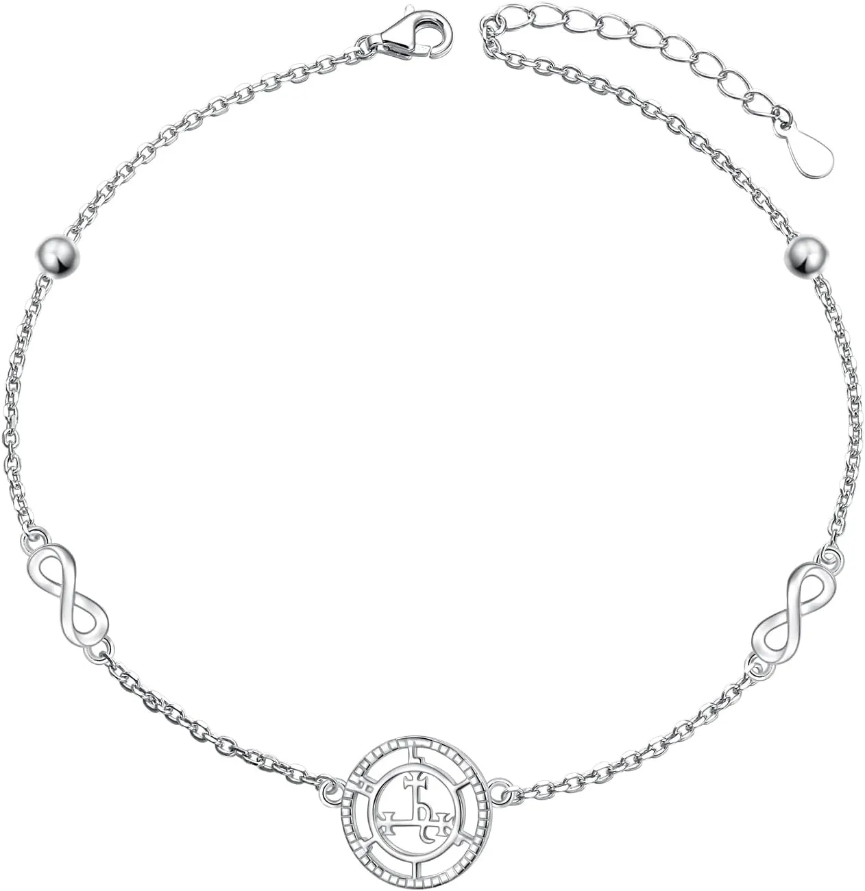 Ladytree S925 Sterling Silver Sigil of Lilith Infinity Anklet Bracelets Link Jewelry Gifts for Women Chain 9 1.5 inches
