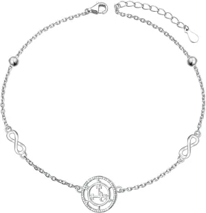 Ladytree S925 Sterling Silver Sigil of Lilith Infinity Anklet Bracelets Link Jewelry Gifts for Women Chain 9 1.5 inches