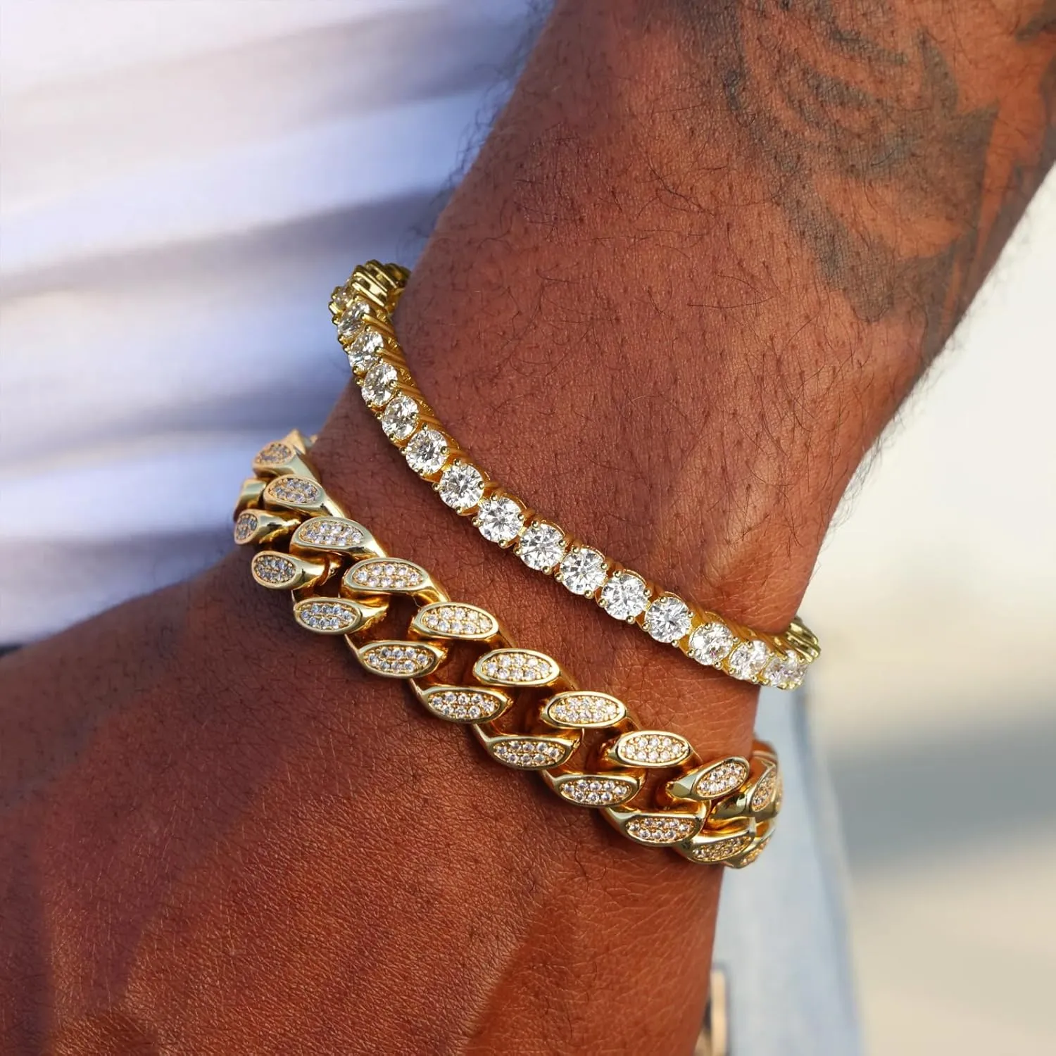 LANE WOODS Simulated Diamond Moissanite Tennis Bracelets for Women: 14K Gold Plated 925 Sterling Silver Bracelets for Woman Men