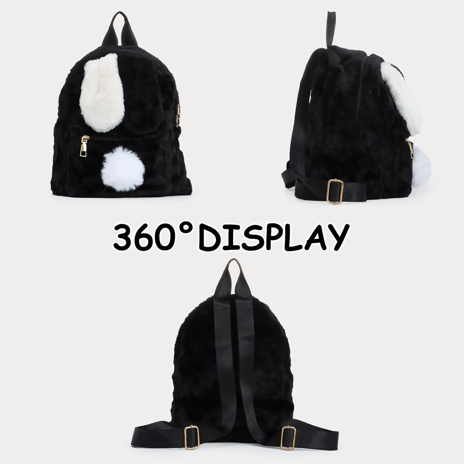 Lanpet Cute Plush Rabbit Ears Backpack for Teen Girls Fluffy Fuzzy Kawaii Shoulder Bag Handbags School Bag Satchel,Pink